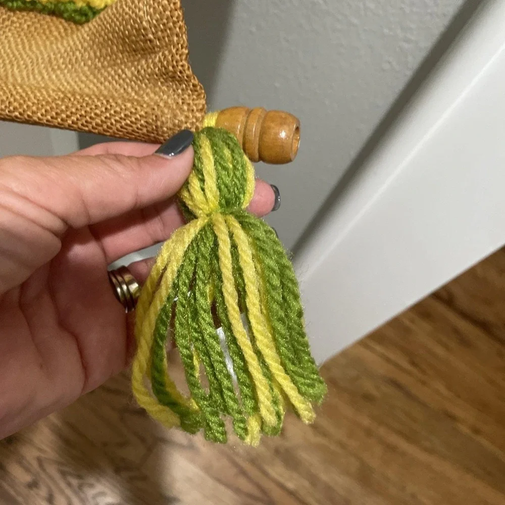 VTG Punch Needle Art Embroidery Yellow Green Baylor Bears Wall Tapestry Handmade